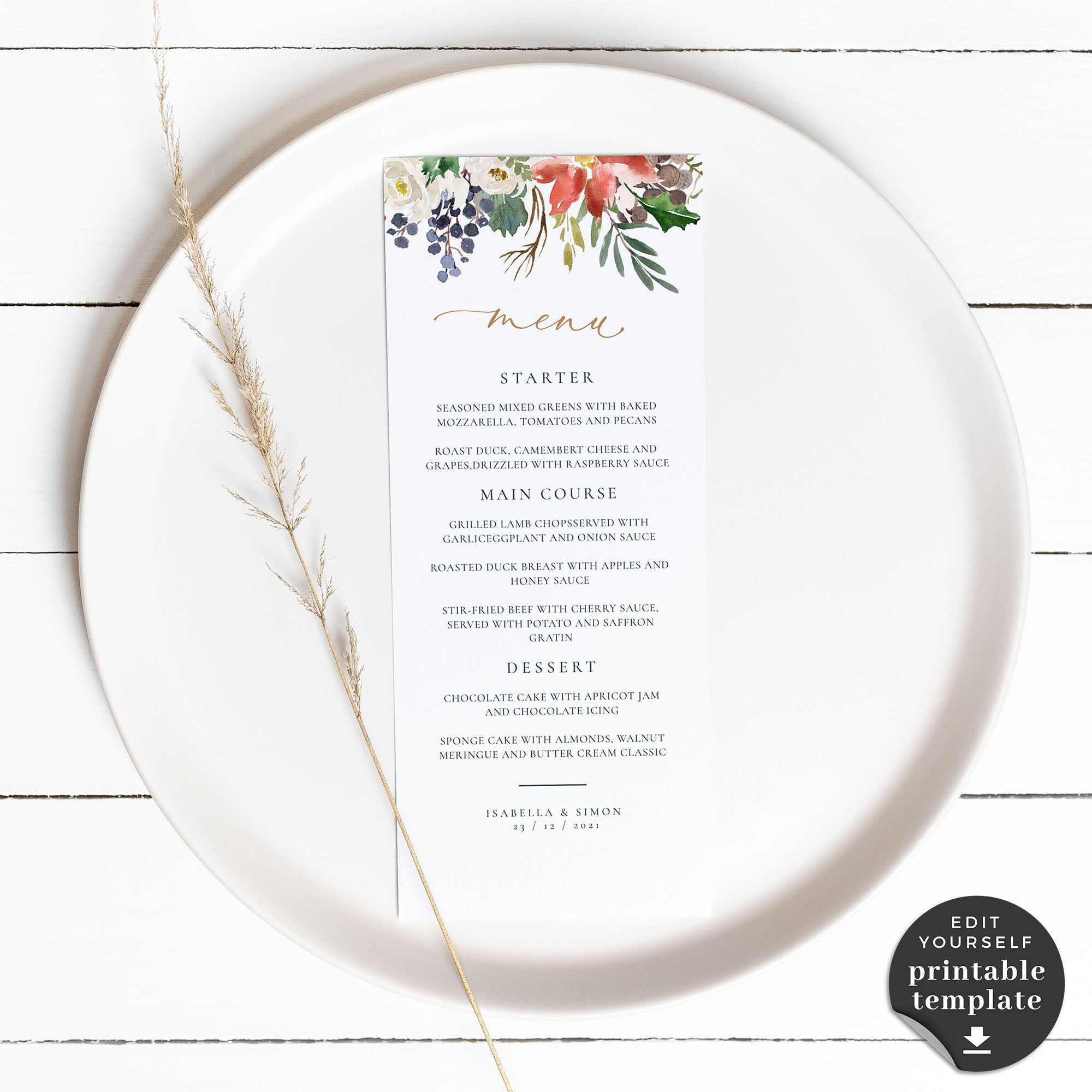 Natalia | Christmas Wedding Menu Template