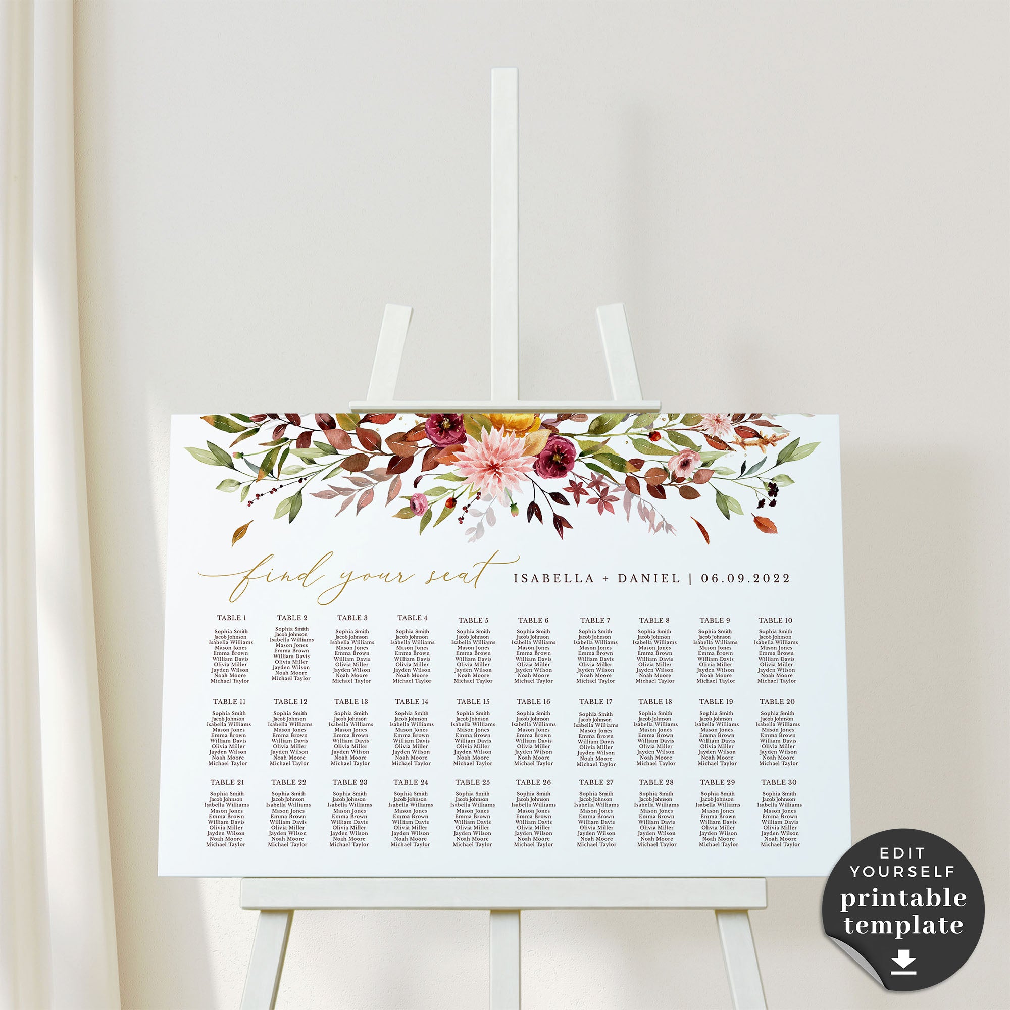 Ambra | Printable Autumn Wedding Seating Plan Template