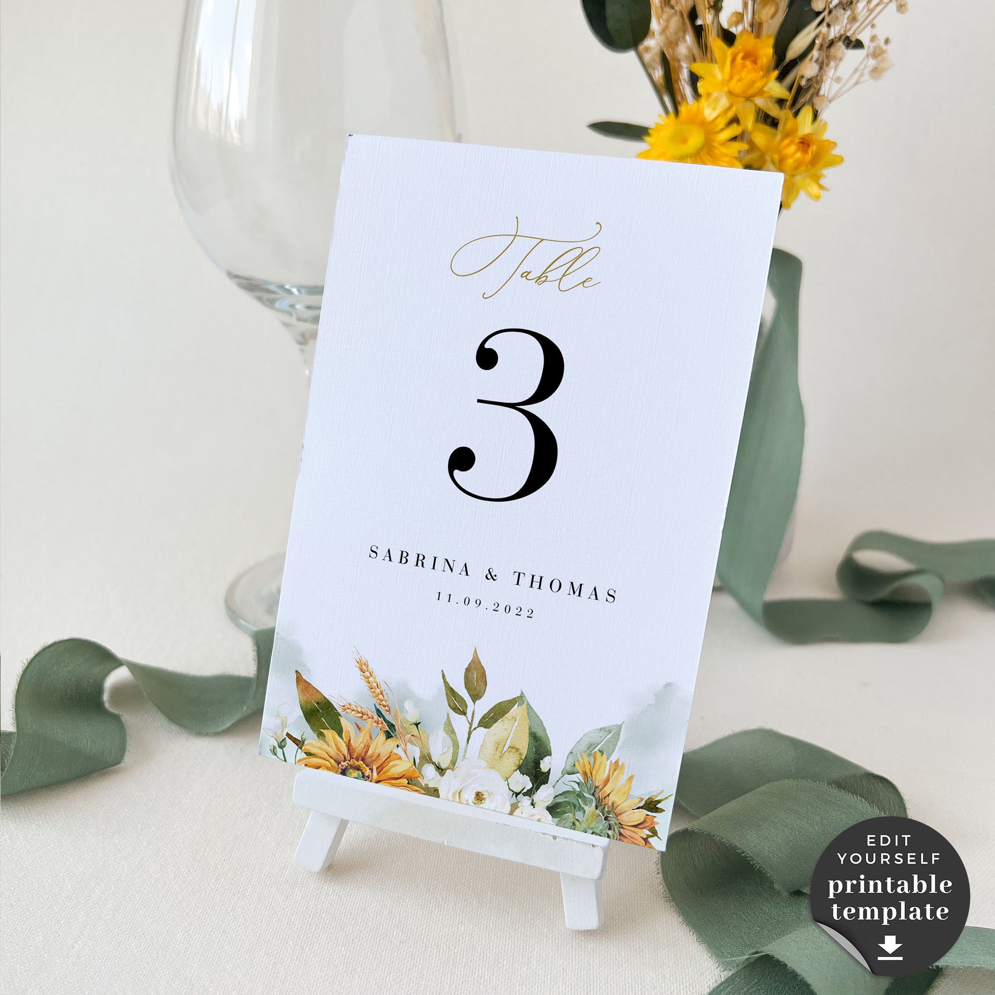 Marisol | Sunflowers Wedding Table Numbers Template