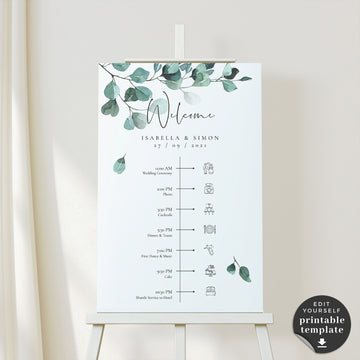 Luisa | Eucalyptus Wedding Timeline Sign Template