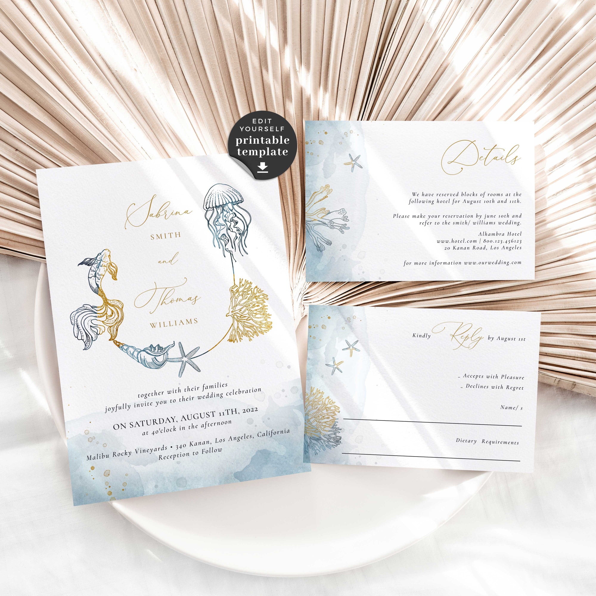 Marina | Beach Wedding Invitation Set Template