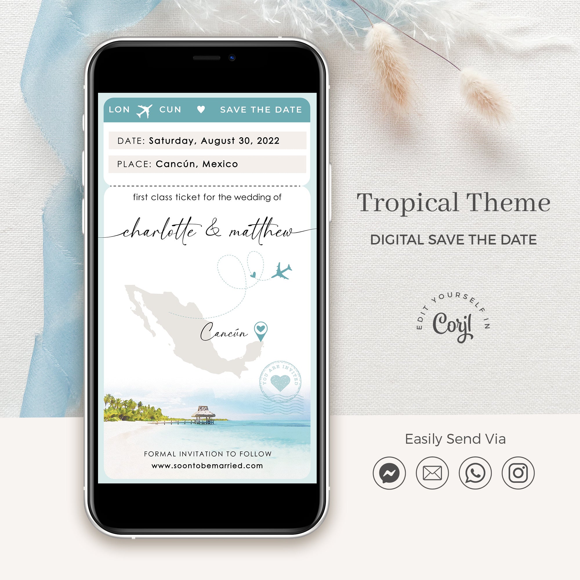 Mira | Boarding Pass Tropical Save the Date Evite