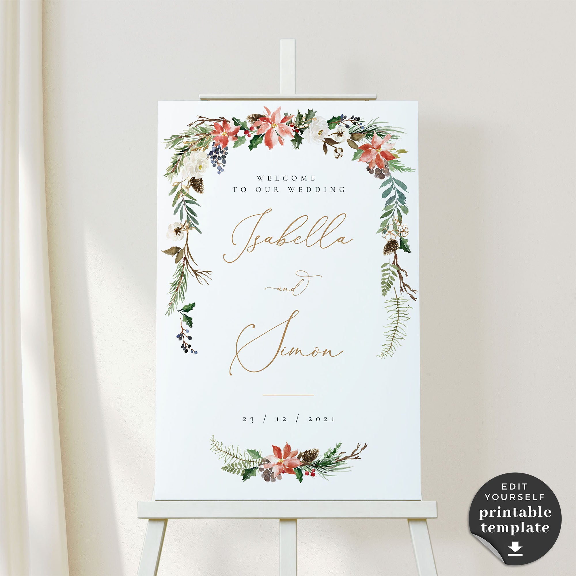 Natalia | Christmas Wedding Reception Signs Template