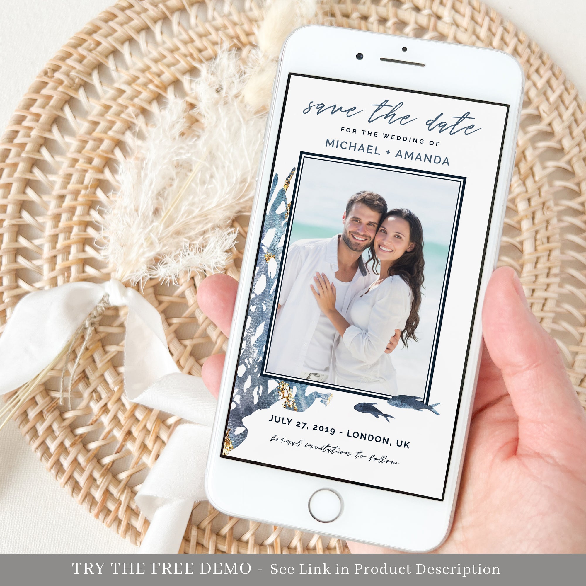 Marina | Beach Wedding Save the Date Evite With Photo