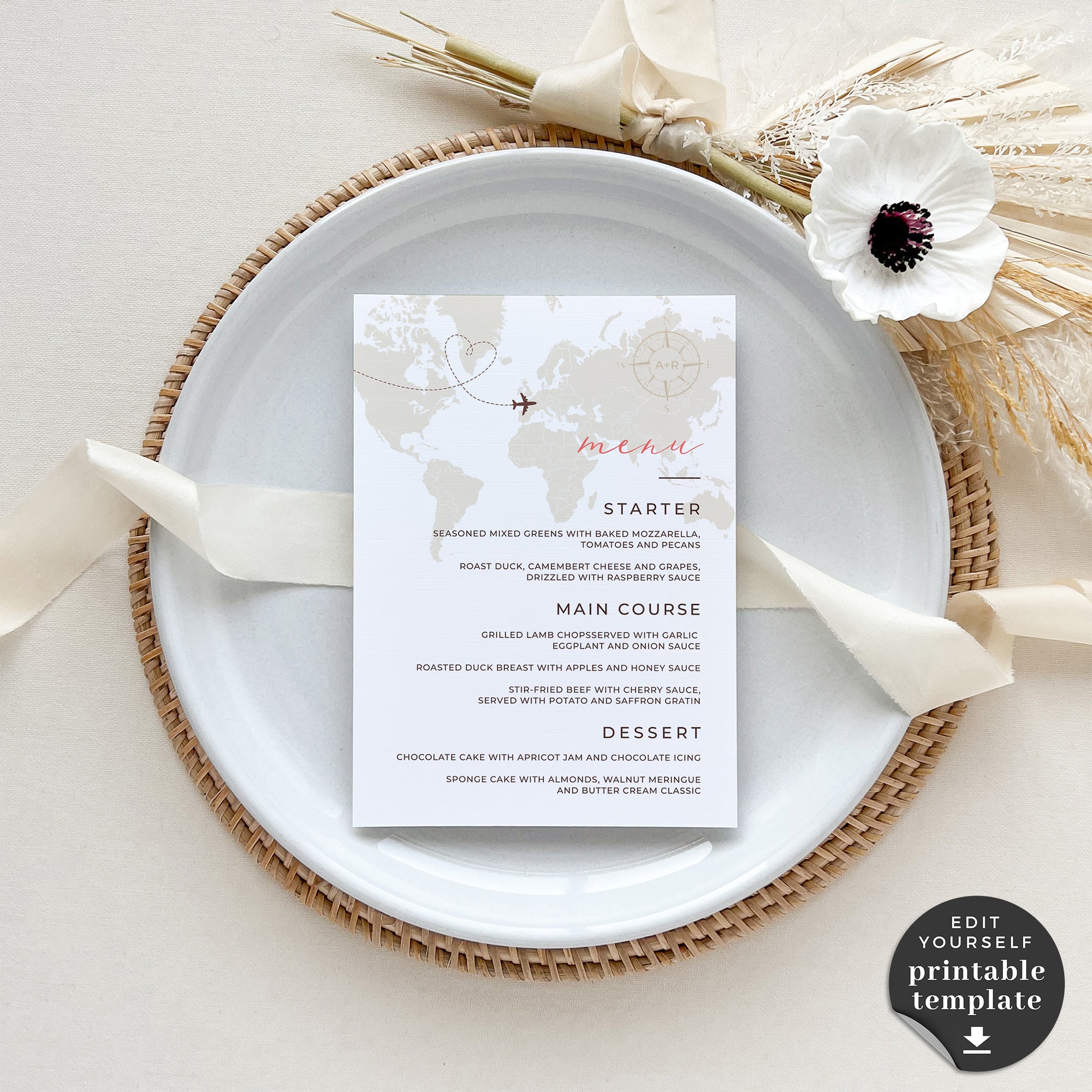 Sofia | World Map Wedding Menu Template