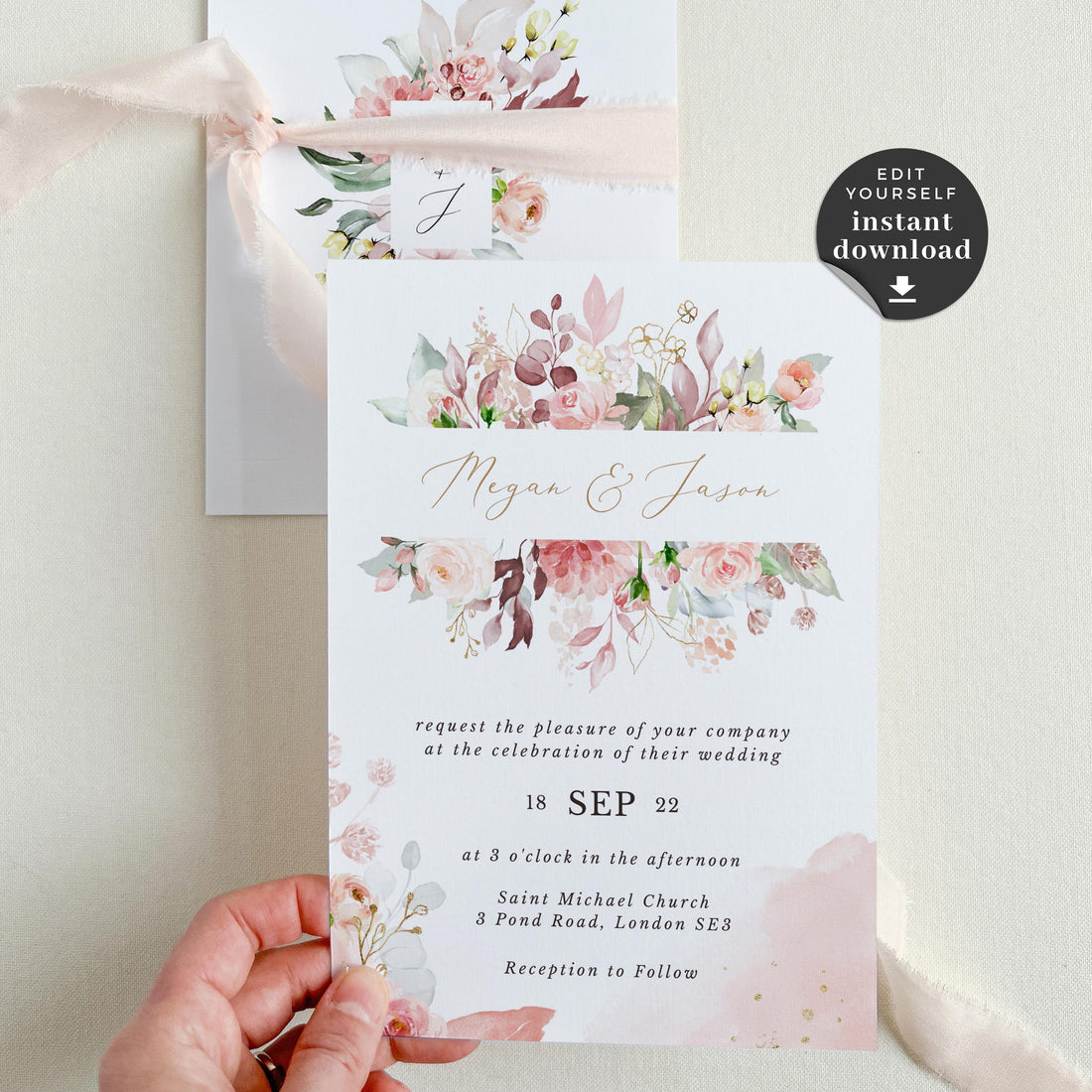 Fiorella | Romantic Wedding Invitation Set Template