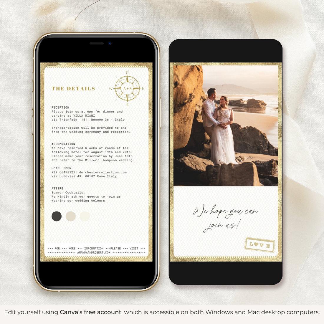 White & Gold Passport Wedding Invitation Video Template