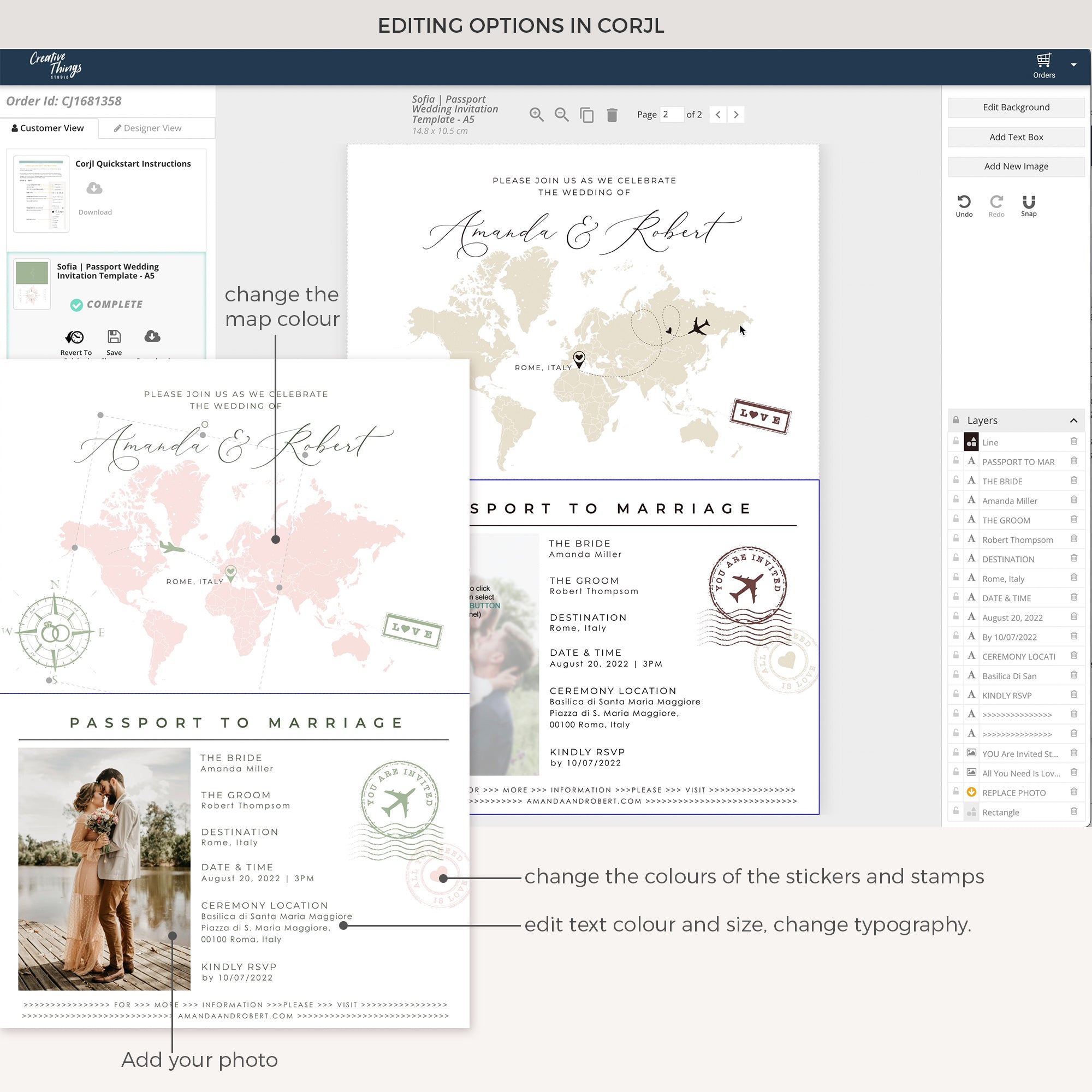 Sofia | Printable Passport Wedding Invitation with Boarding Pass Rsvp