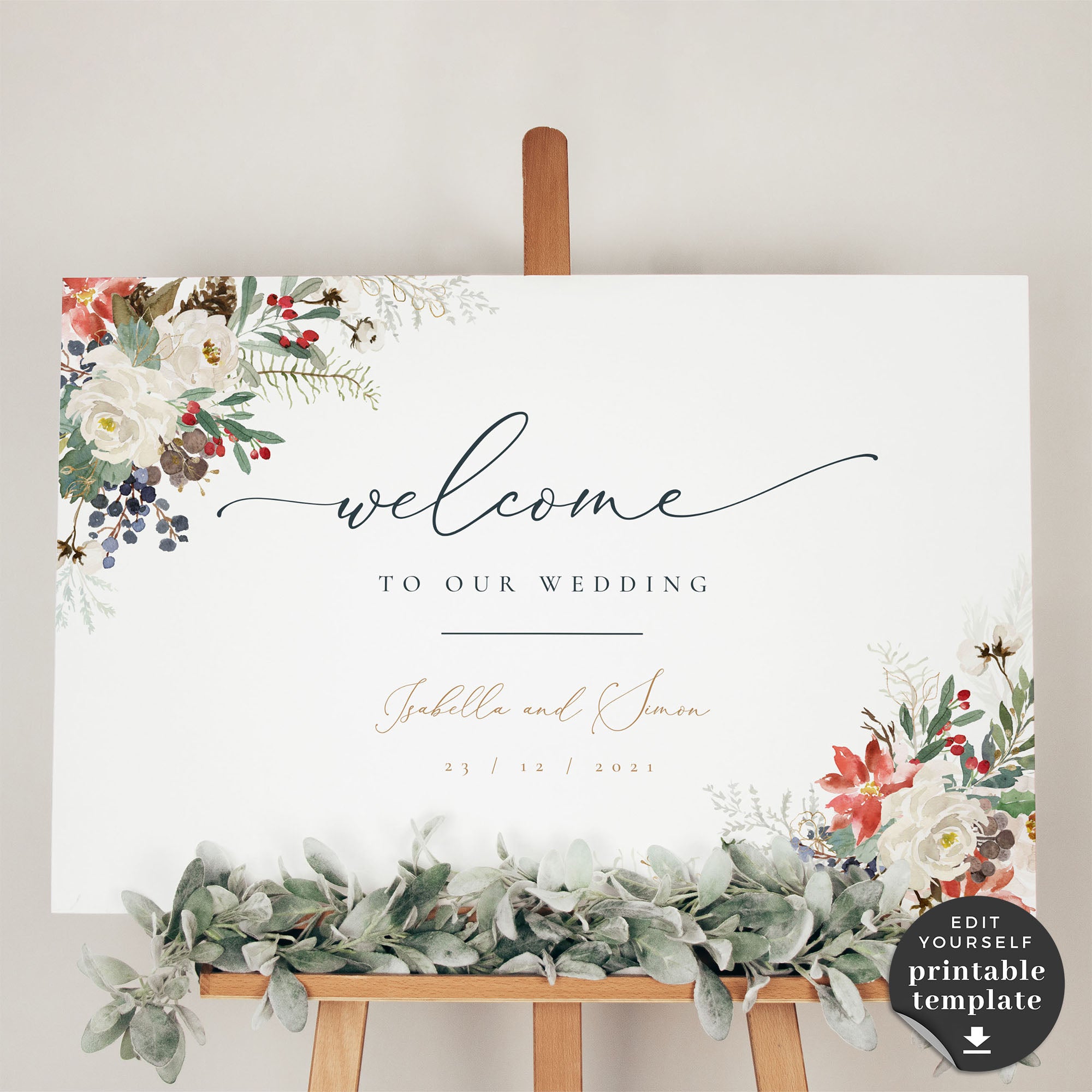 Natalia | Christmas Wedding Reception Signs Template