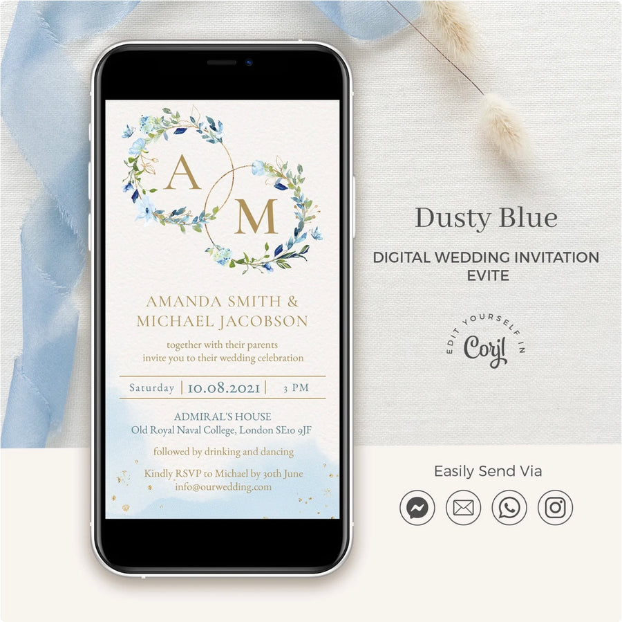 Azzurra | Dusty Blue Electronic Wedding Invitation