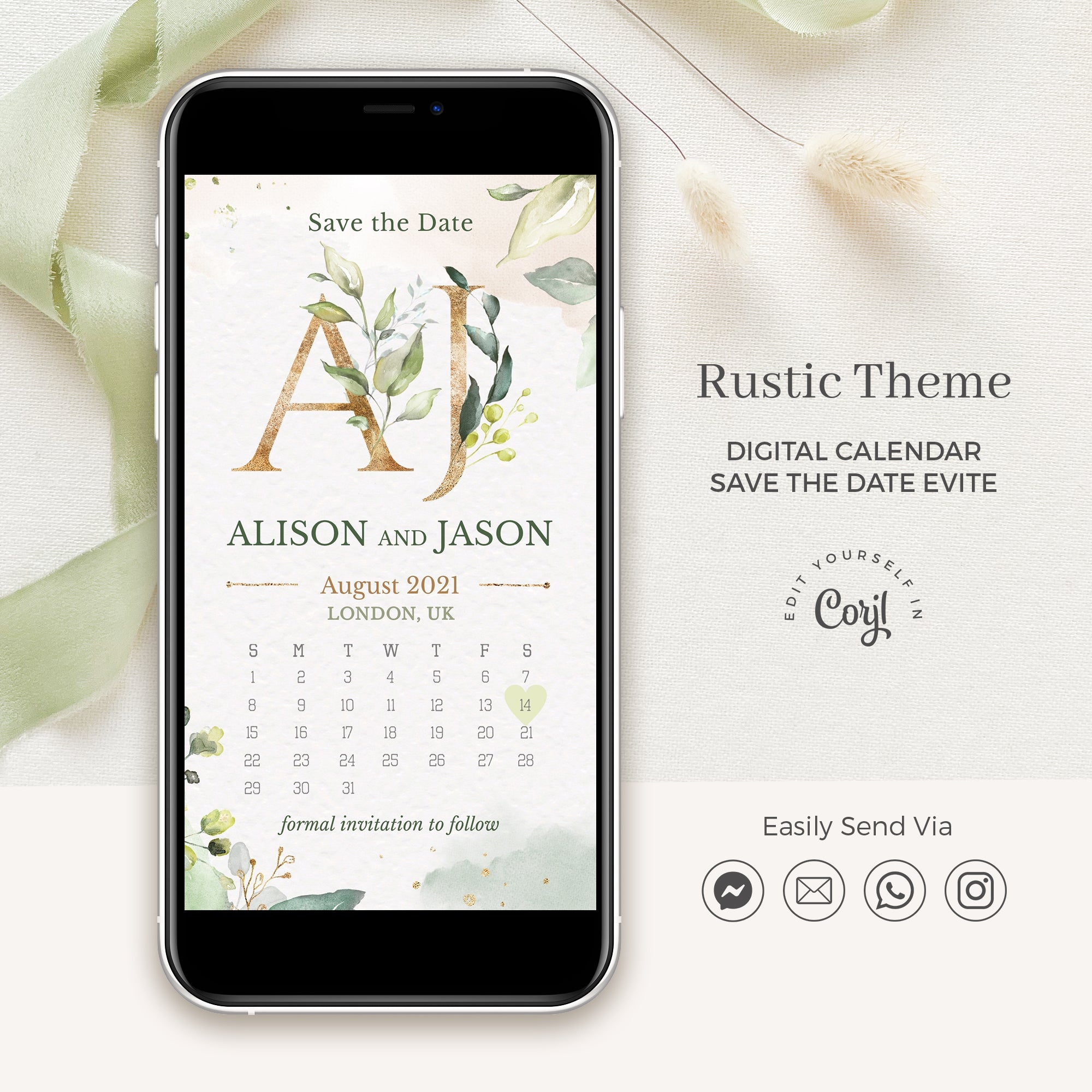 Flora | Greenery Calendar Save the Date Evite