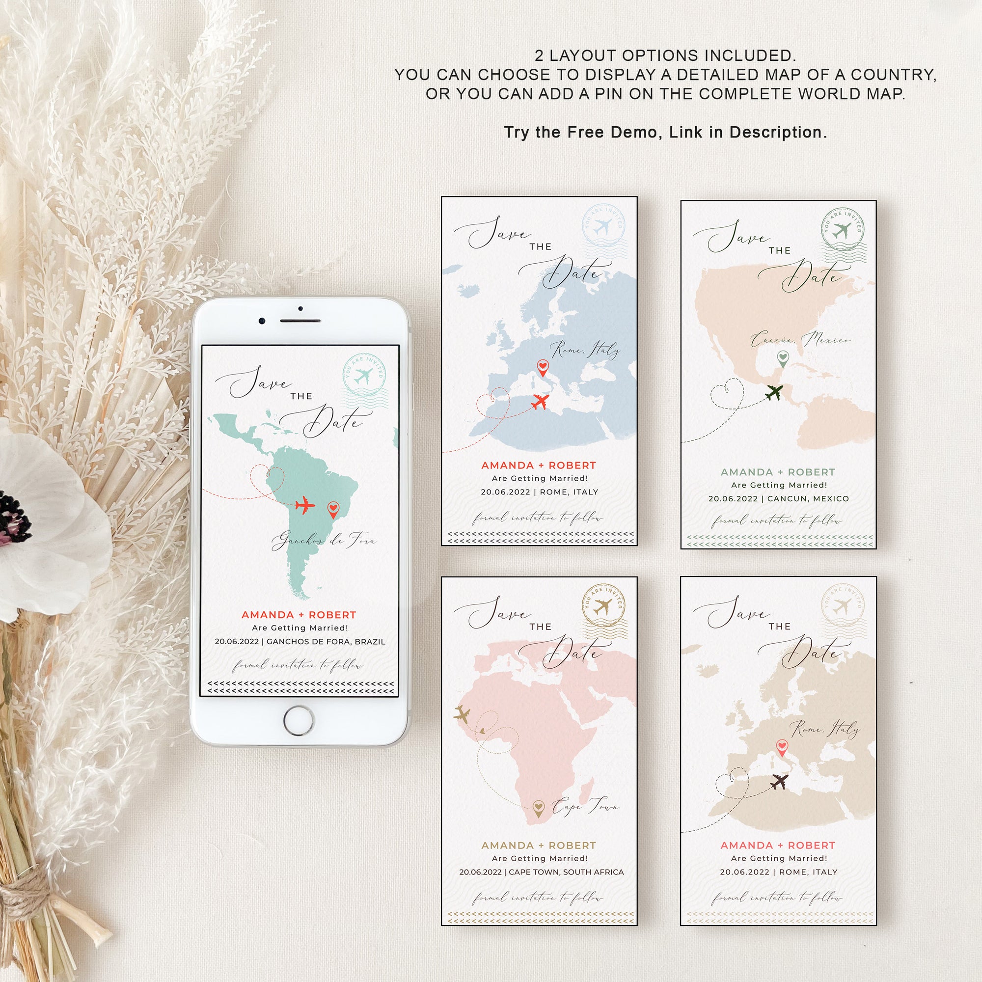 Sofia | World Map Destination Wedding Save the Date Evite