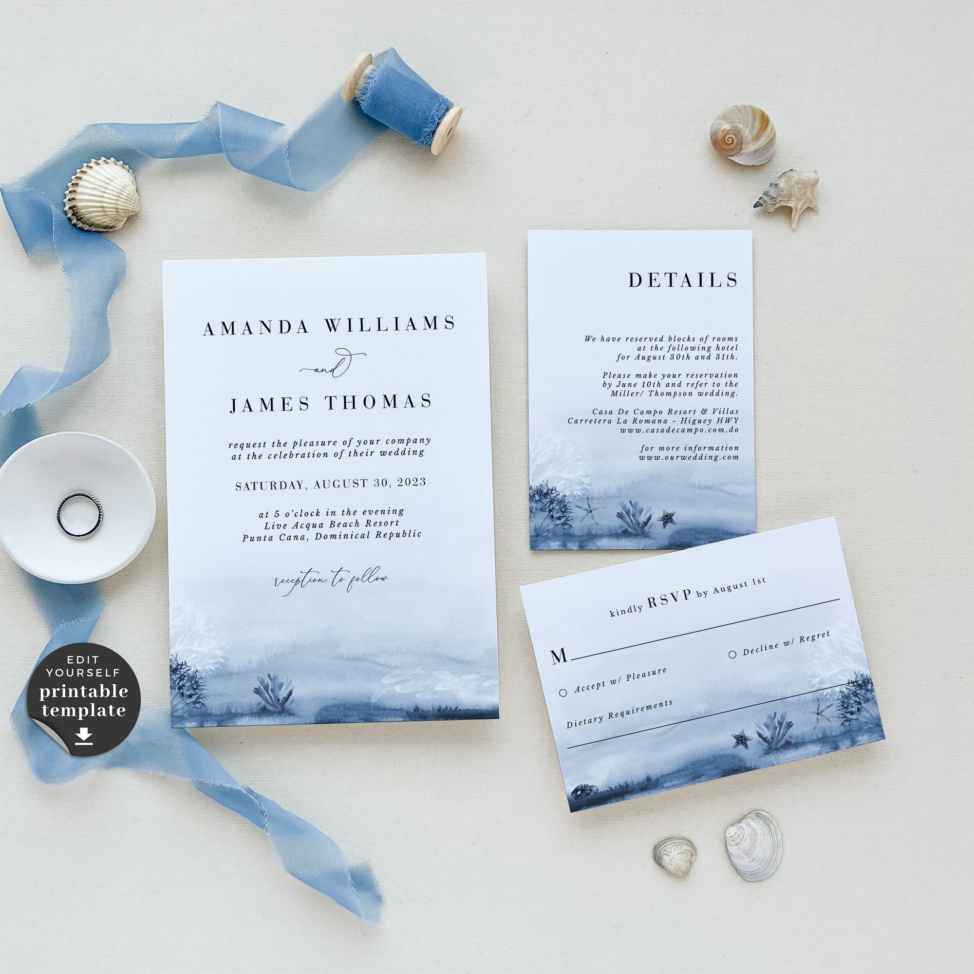 ALYSSA | Sea Wedding Invitation with Rsvp Template