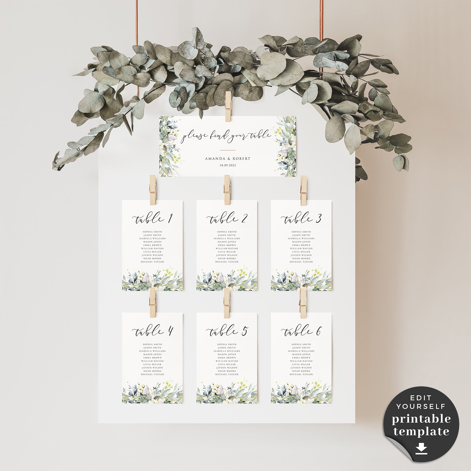 Flora | Rustic Wedding Seating Cards Template