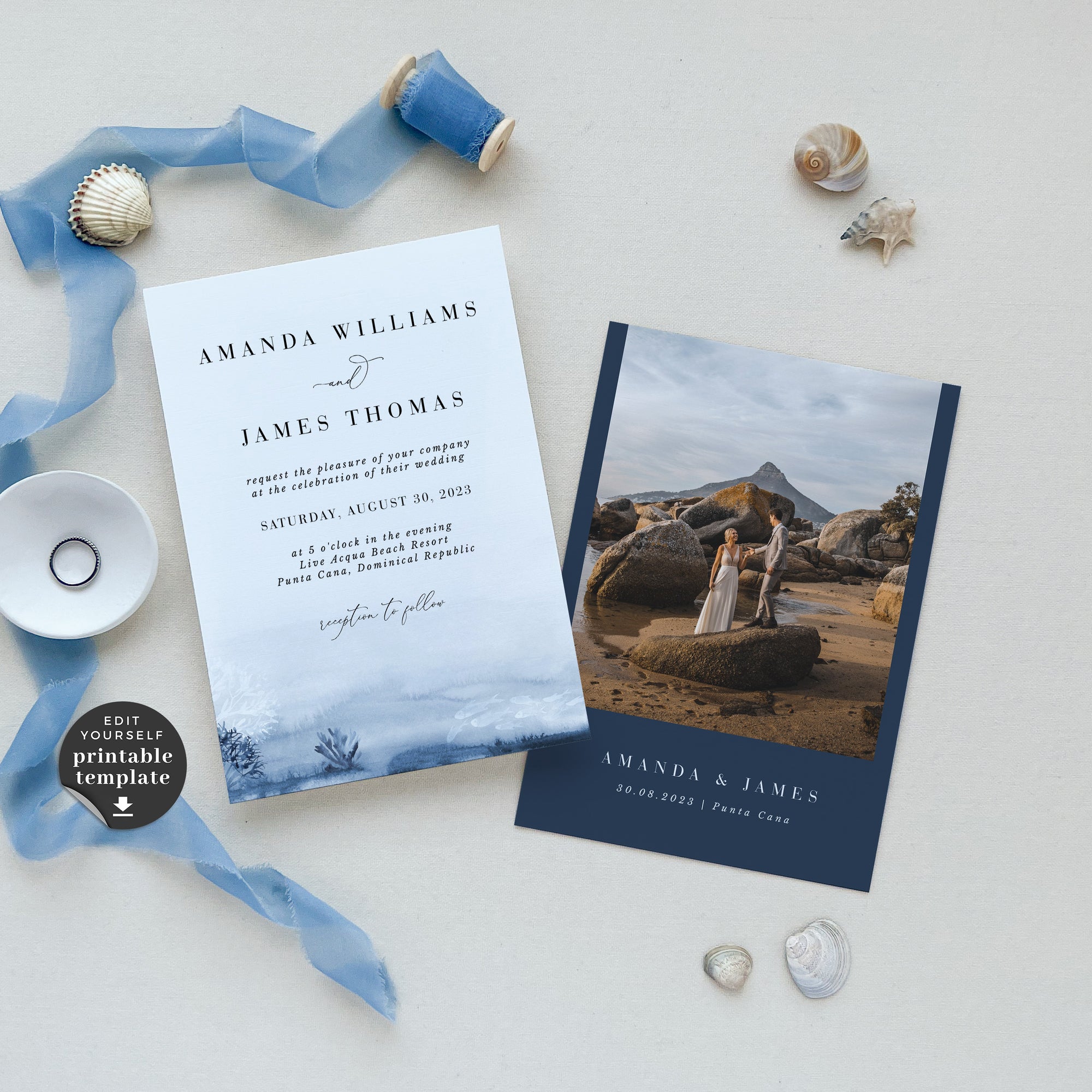 ALYSSA | Sea Wedding Invitation with Rsvp Template