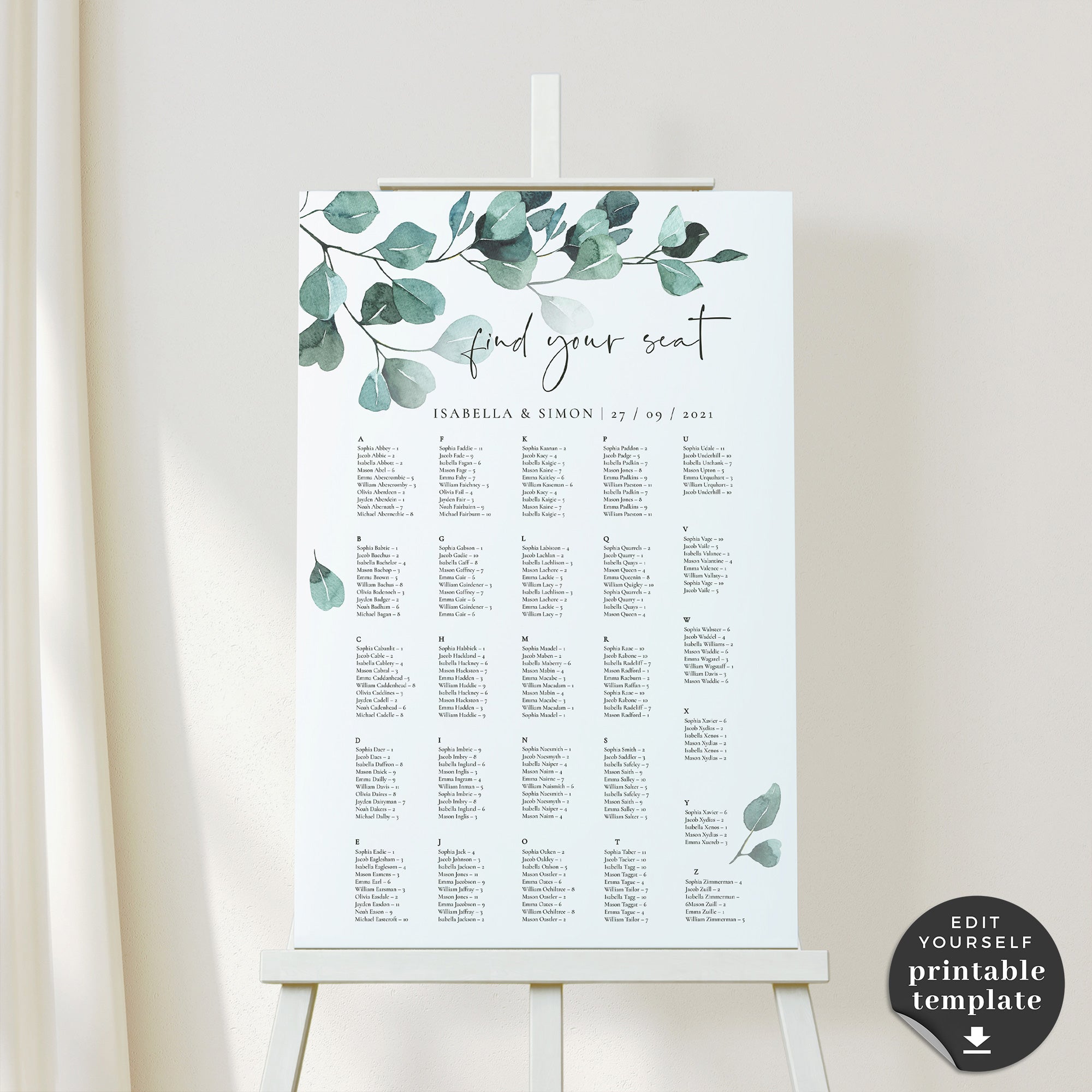 Wedding table seating chart printable | Beachweddingtips.com
