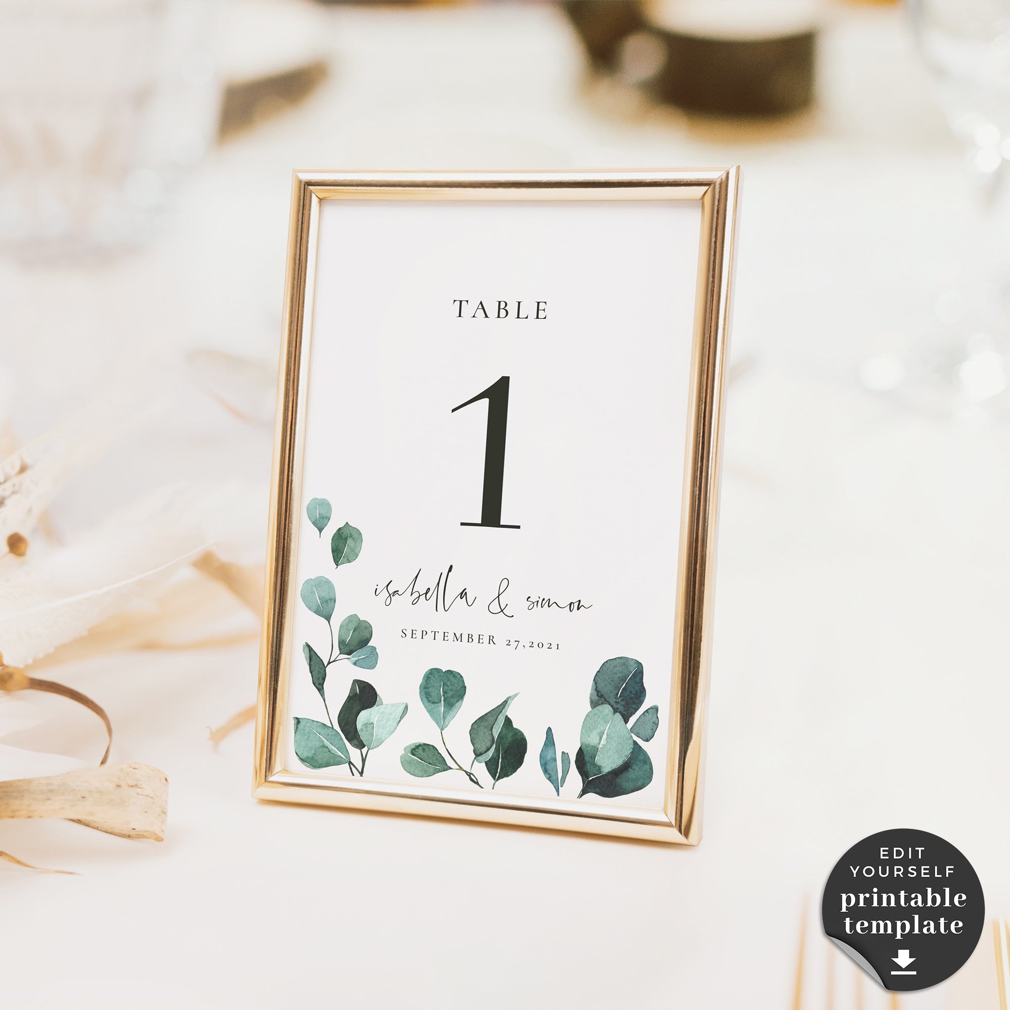 Luisa | Eucalyptus Wedding Table numbers Template