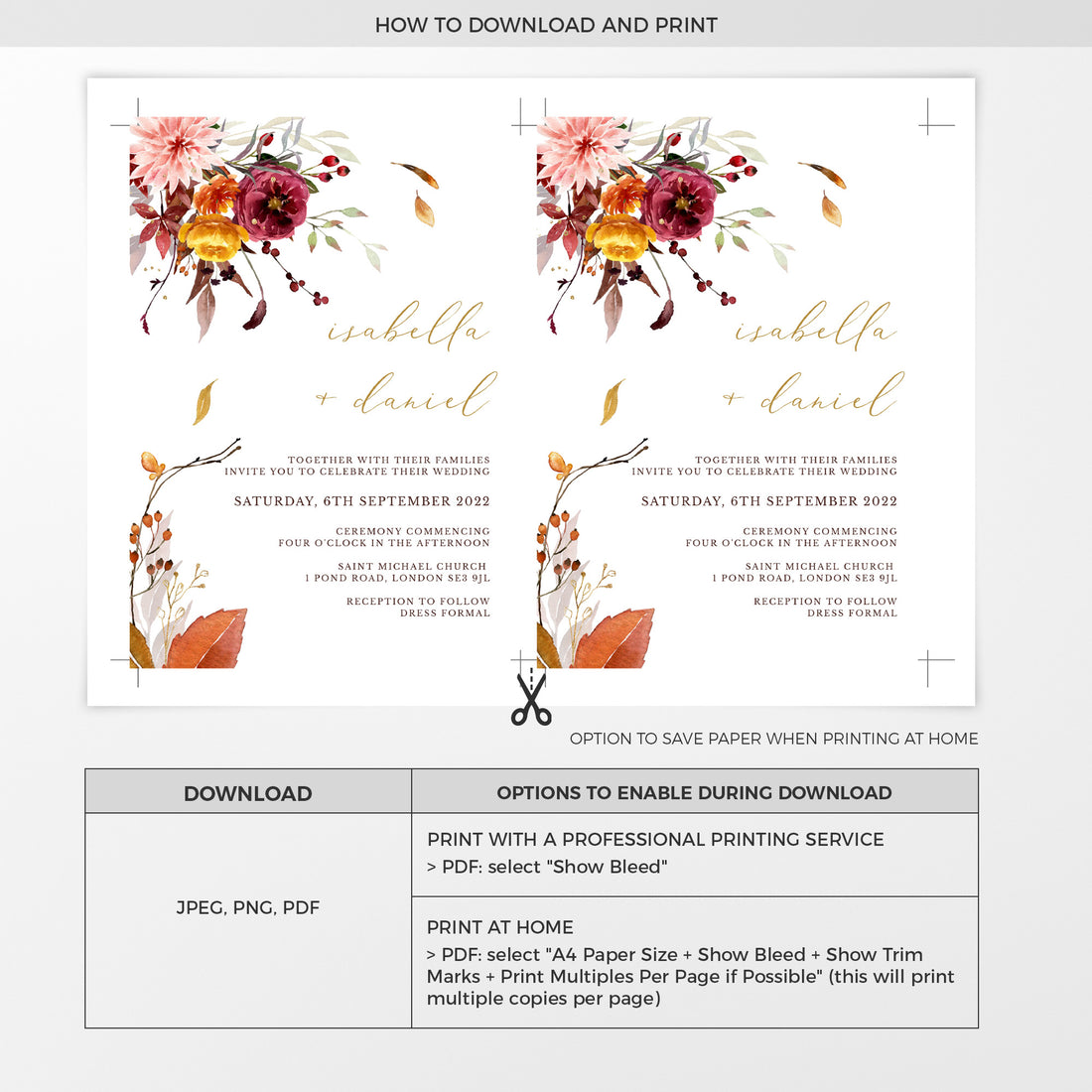 Ambra | Fall Wedding Invitation Template with RSVP