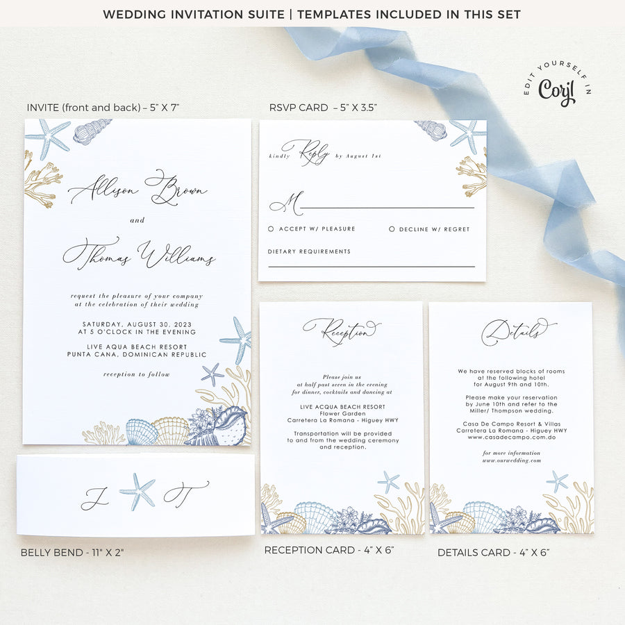 HILA | Ocean Wedding Invitation Set Template