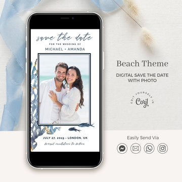 Marina | Beach Wedding Save the Date Evite With Photo
