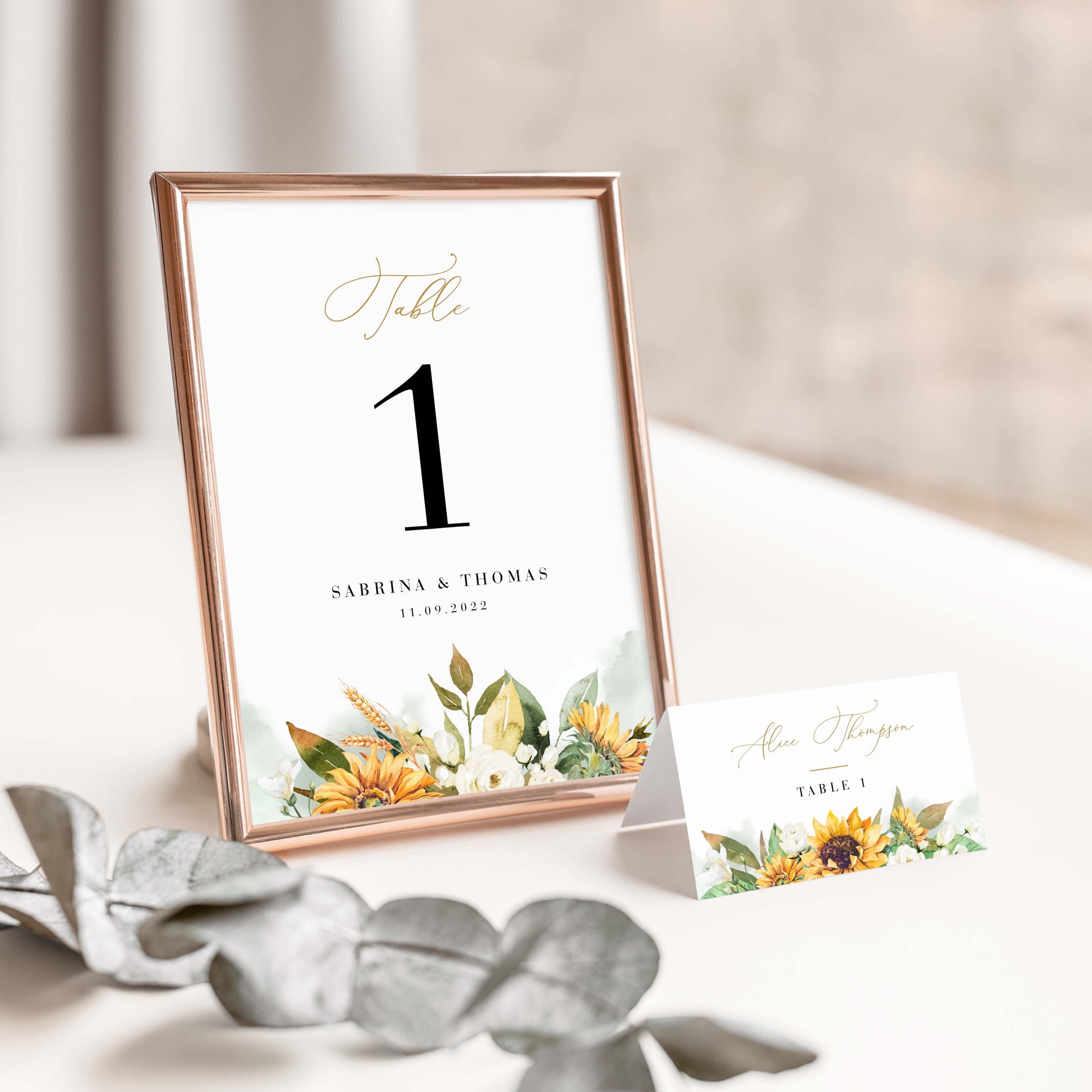 Marisol | Sunflowers Wedding Table Numbers Template