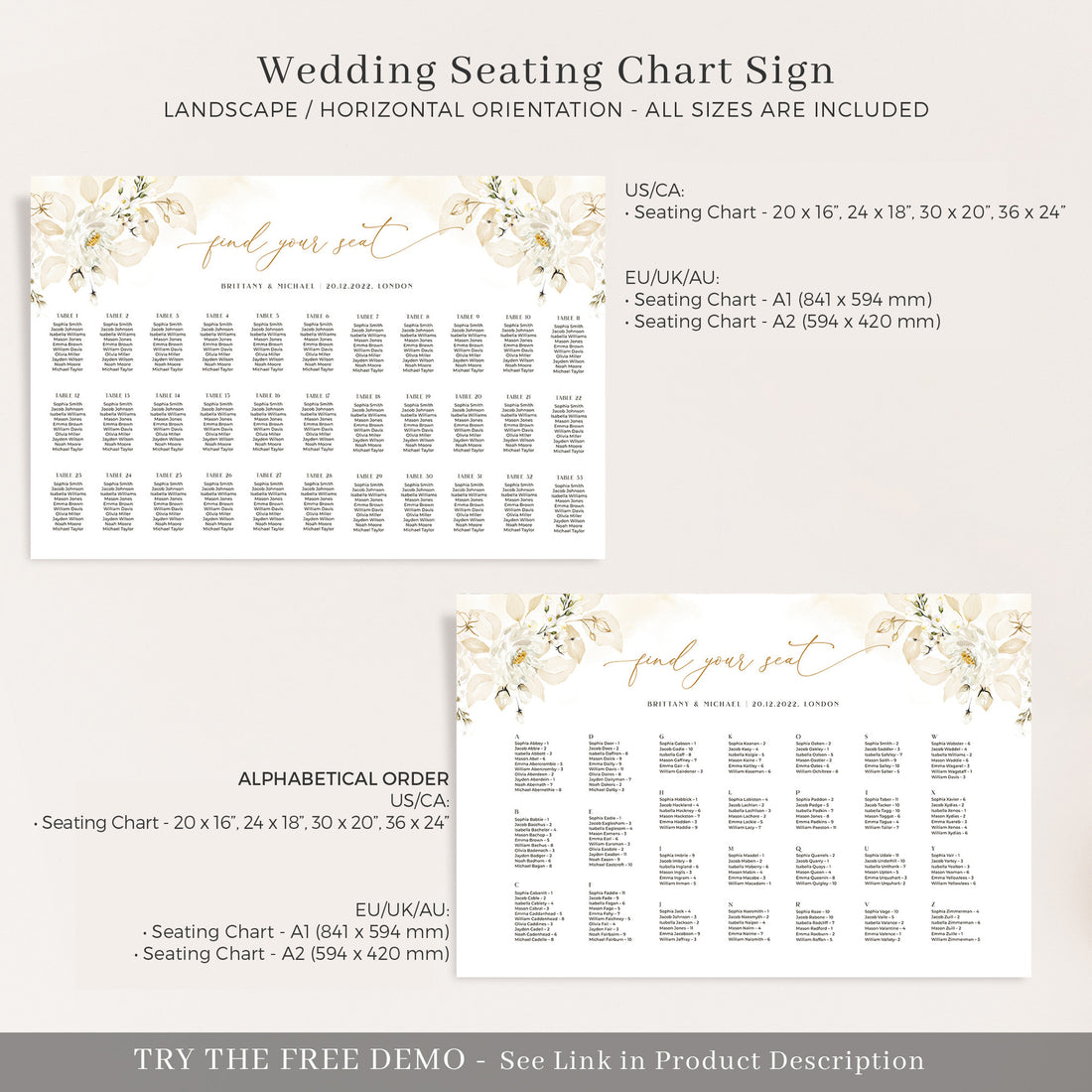 Dora | Elegant Wedding Seating Plan Template