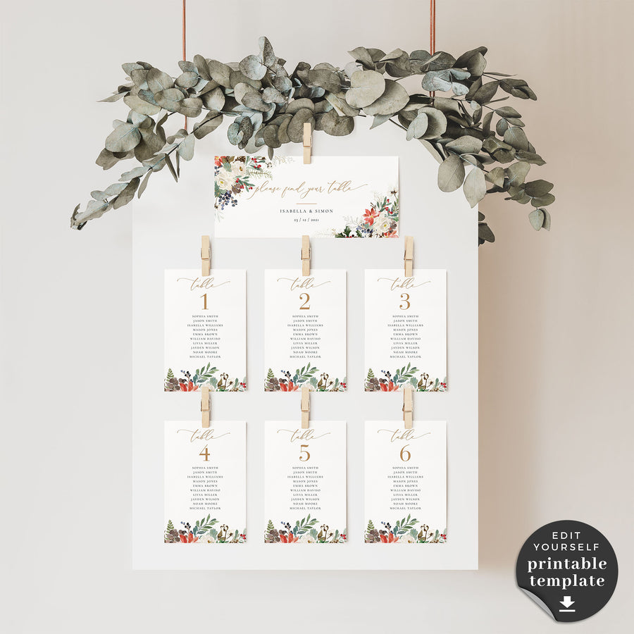 Natalia | Christmas Wedding Table Seating Cards Template