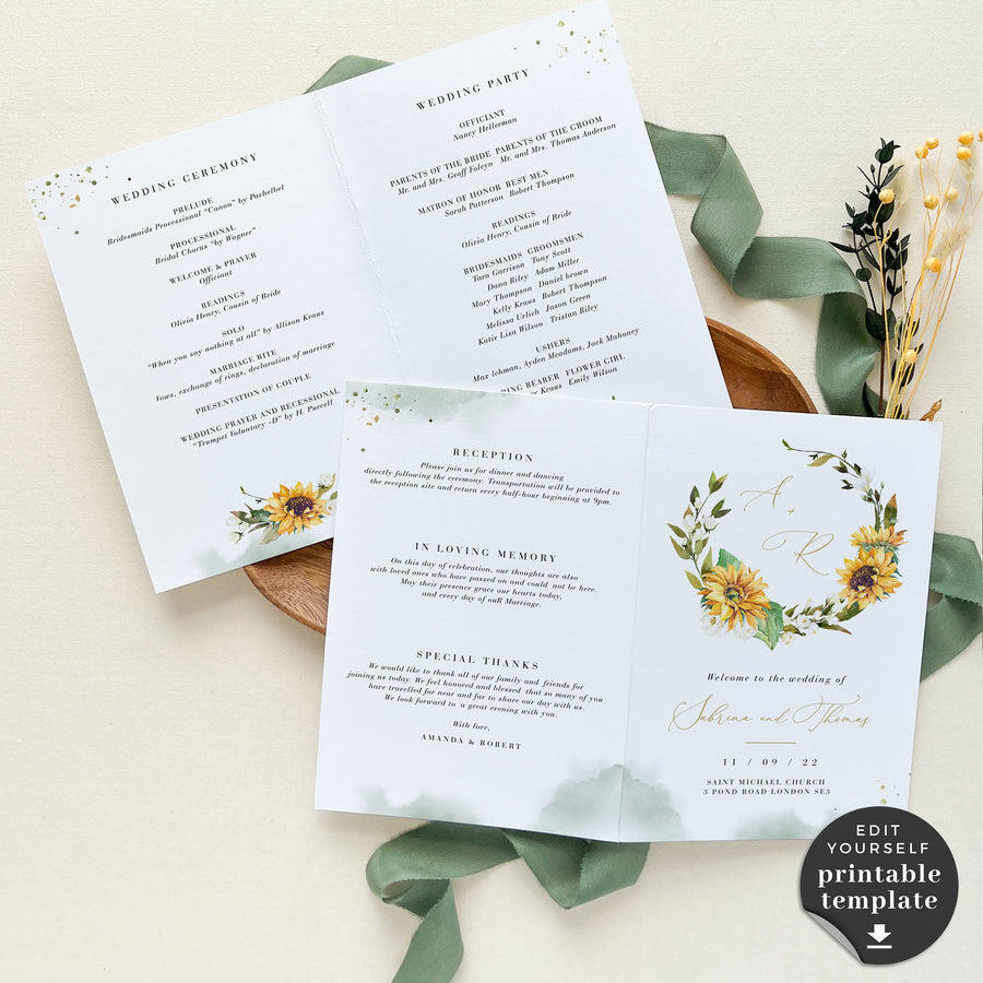 Marisol | Sunflowers Wedding Program Template