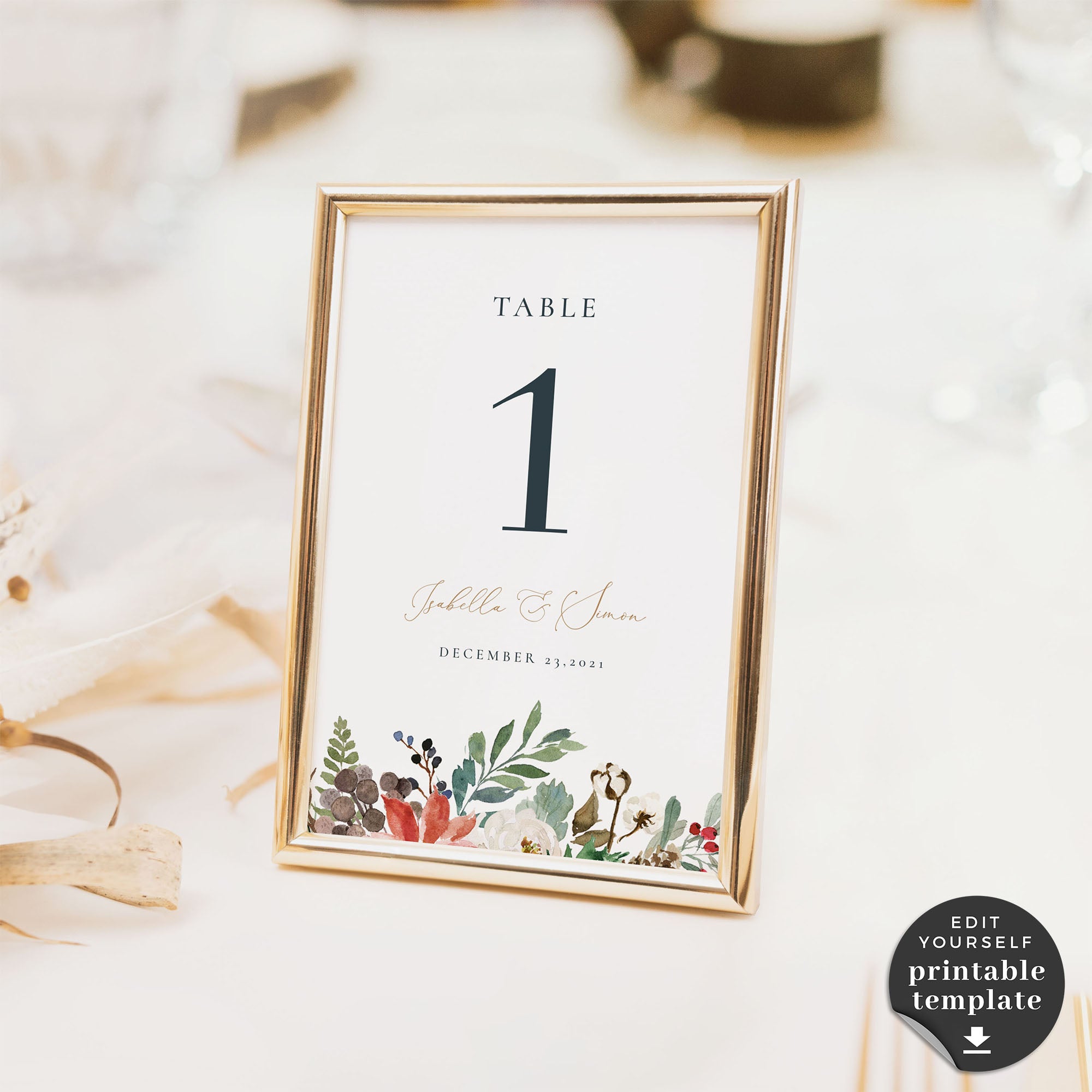Natalia | Christmas Wedding Table numbers Template