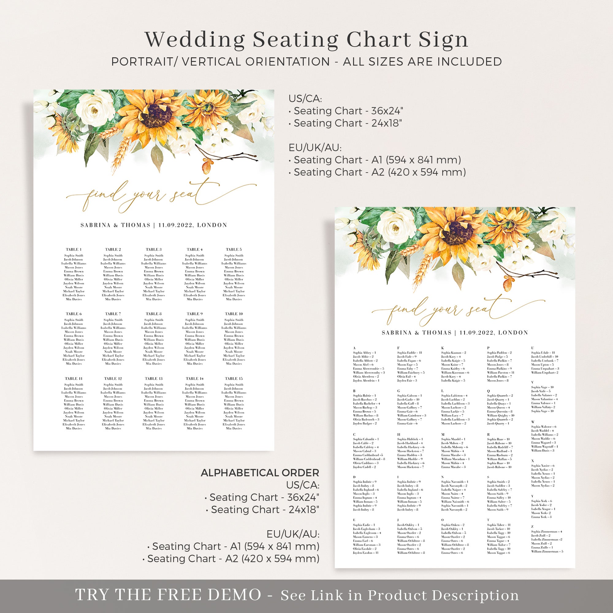 Marisol | Sunflowers Seating Chart Wedding Template