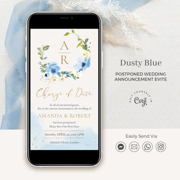Azzurra | Dusty Blue Change the Date Wedding Invitation