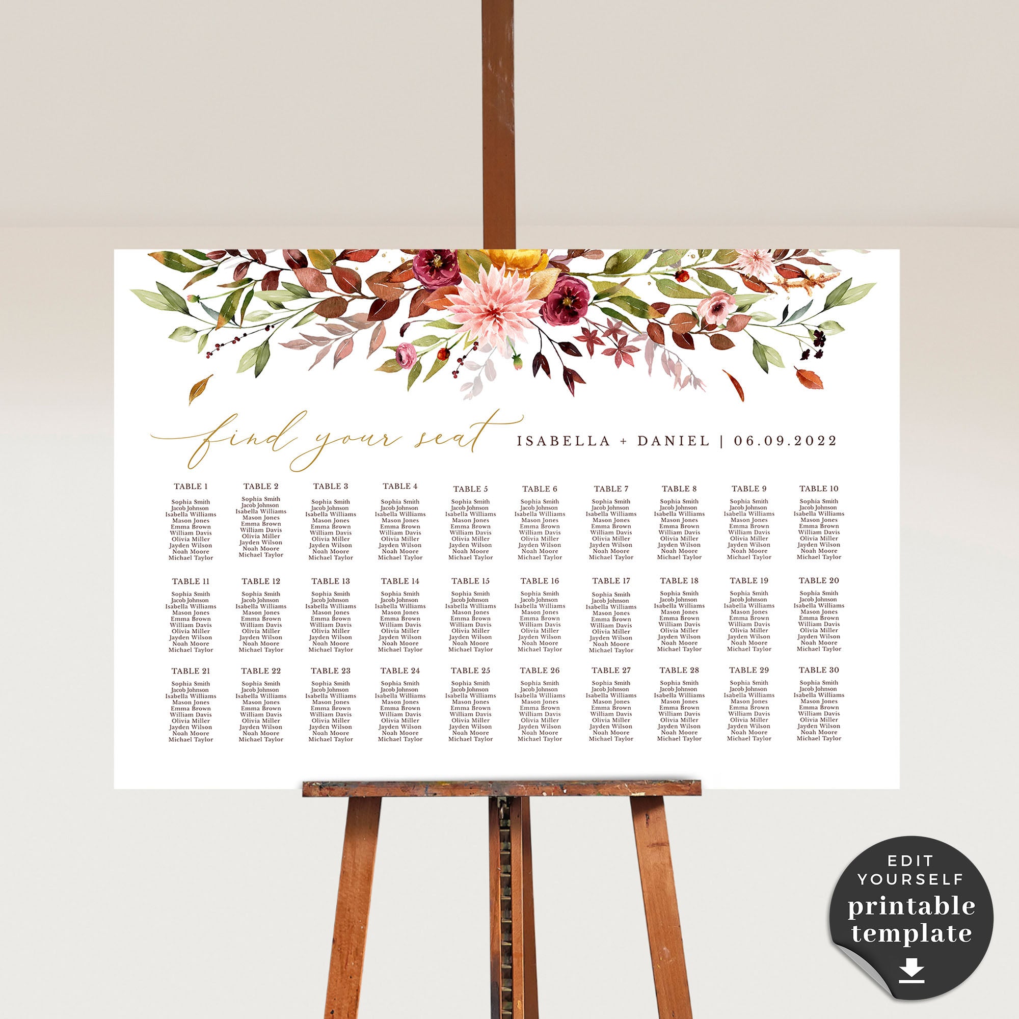 Ambra | Printable Autumn Wedding Seating Plan Template