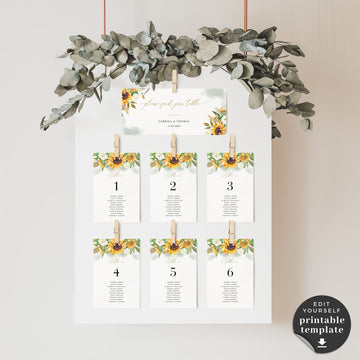 Marisol | Sunflowers Wedding Seating Cards Template