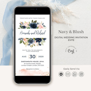 Antea | Blush Navy Floral Digital Wedding Invitation