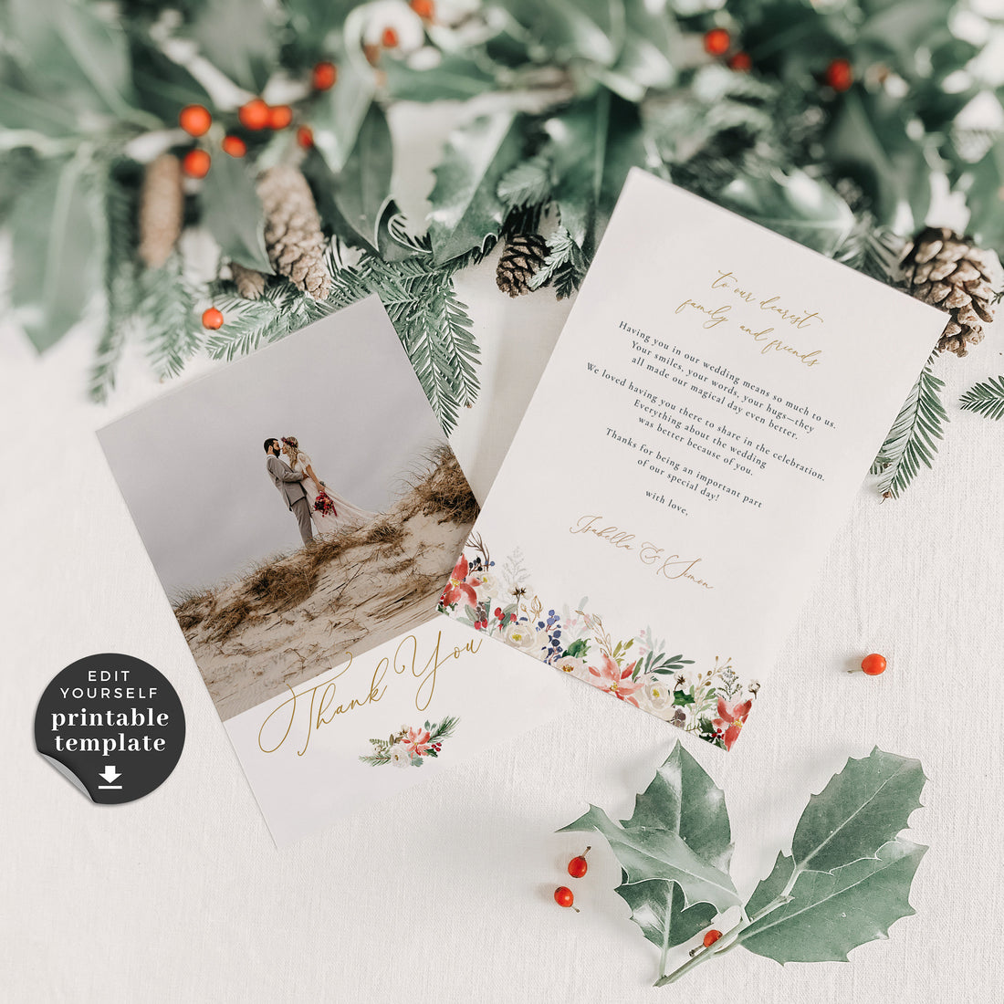 Natalia | Christmas Wedding Thank You Card Template