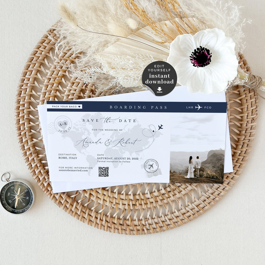 Sofia | Save The Date Boarding Pass Template