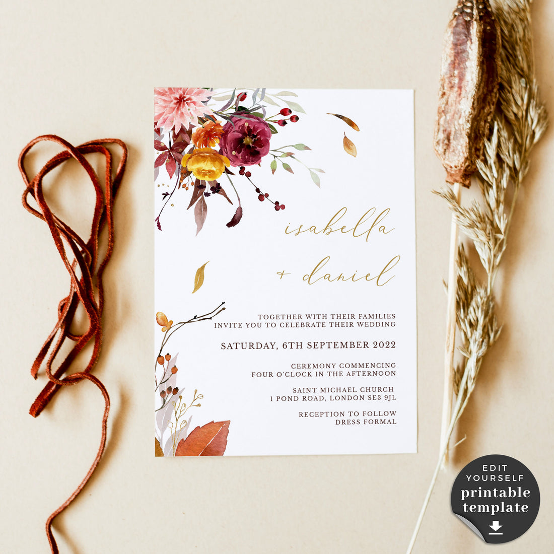 Ambra | Fall Wedding Invitation Template