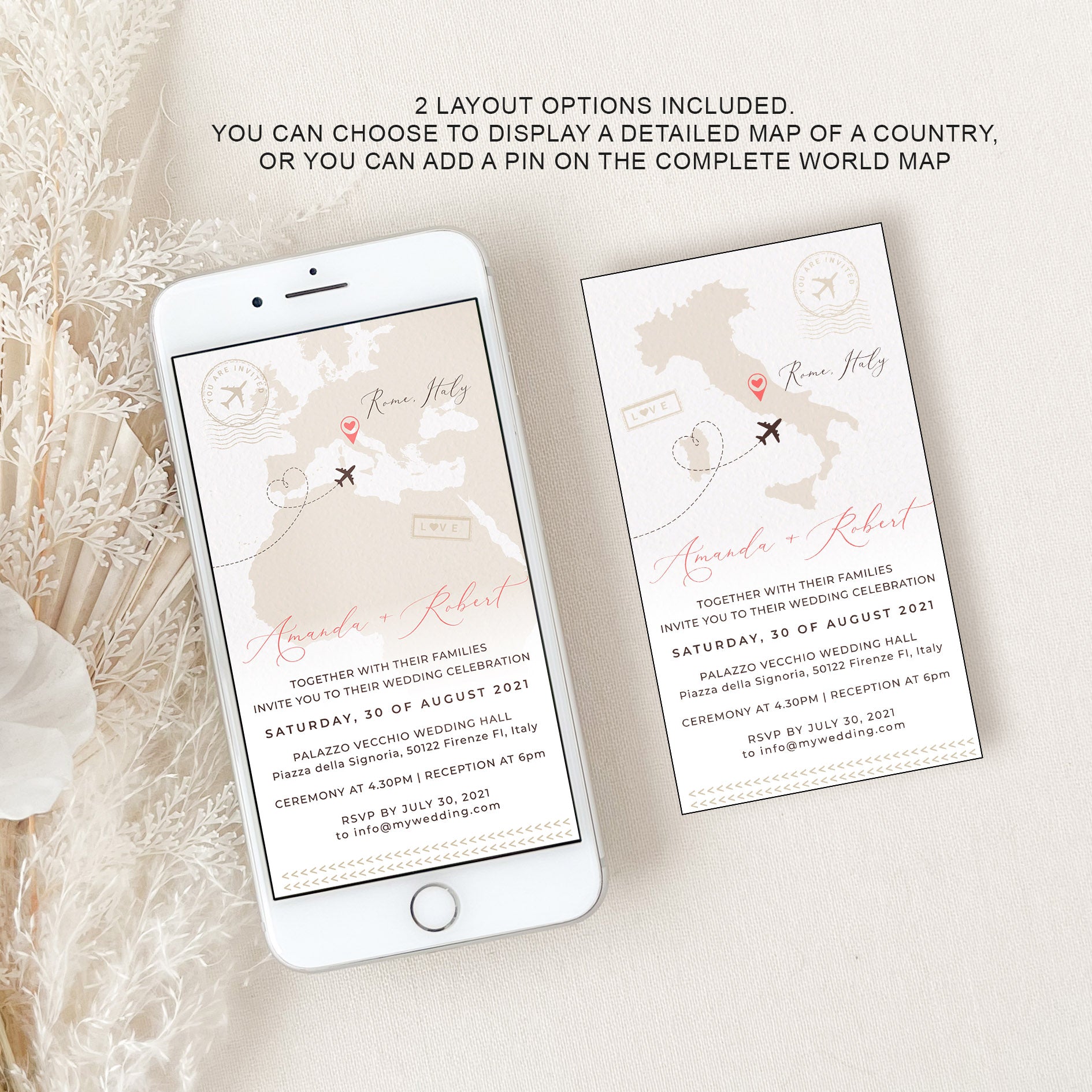 Sofia | World Map Destination Wedding Invitation Evite