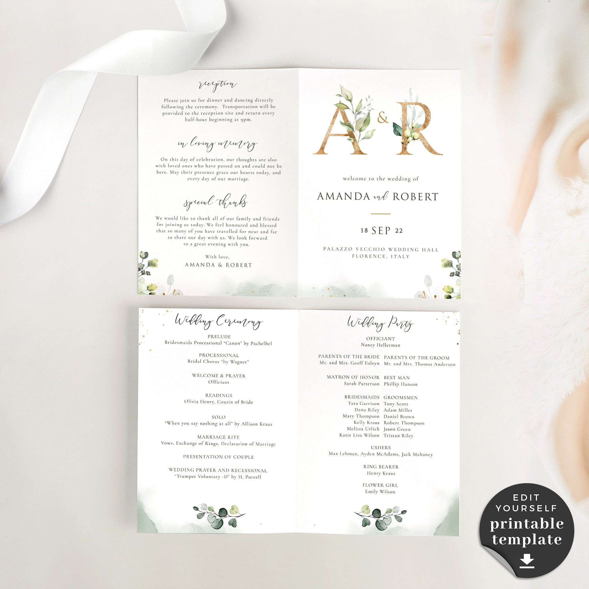 Flora | Rustic Wedding Program Template