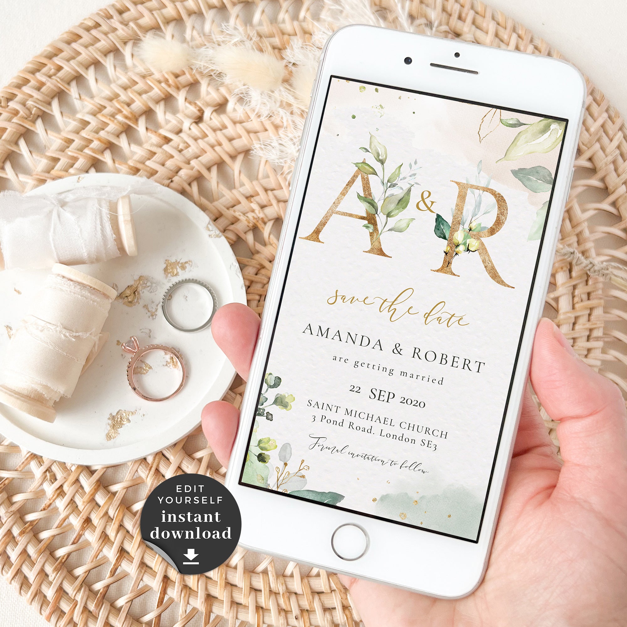 Flora | Greenery Electronic Save the Date with Monogram
