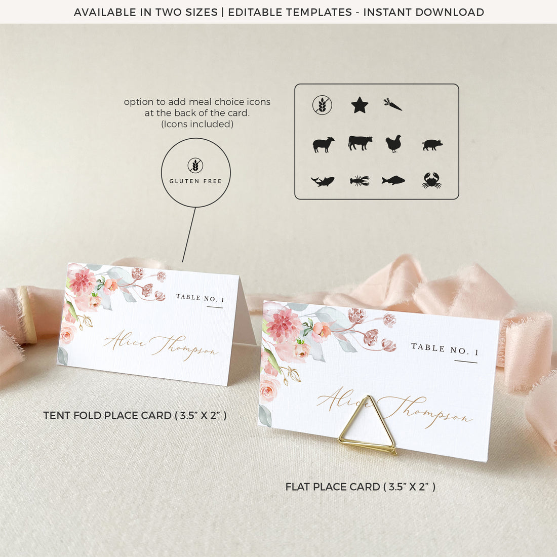 Fiorella | Romantic Wedding Name Place Cards Template