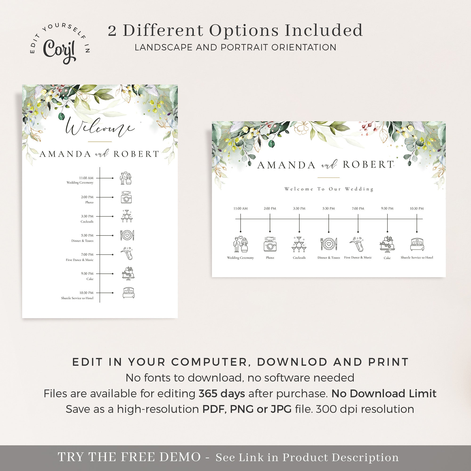 Flora | Rustic Wedding Timeline Sign Template
