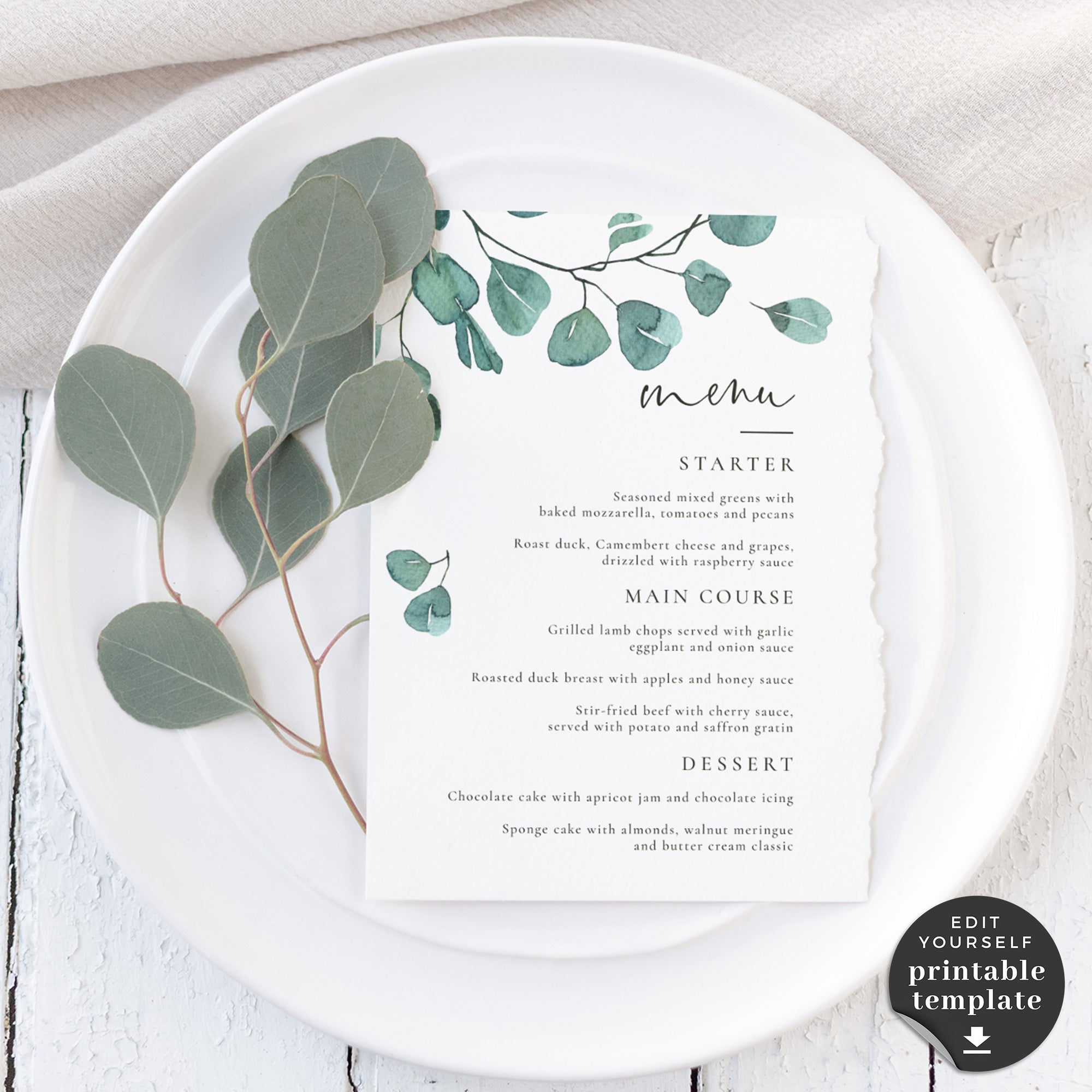 Luisa | Eucalyptus Wedding Menu Template