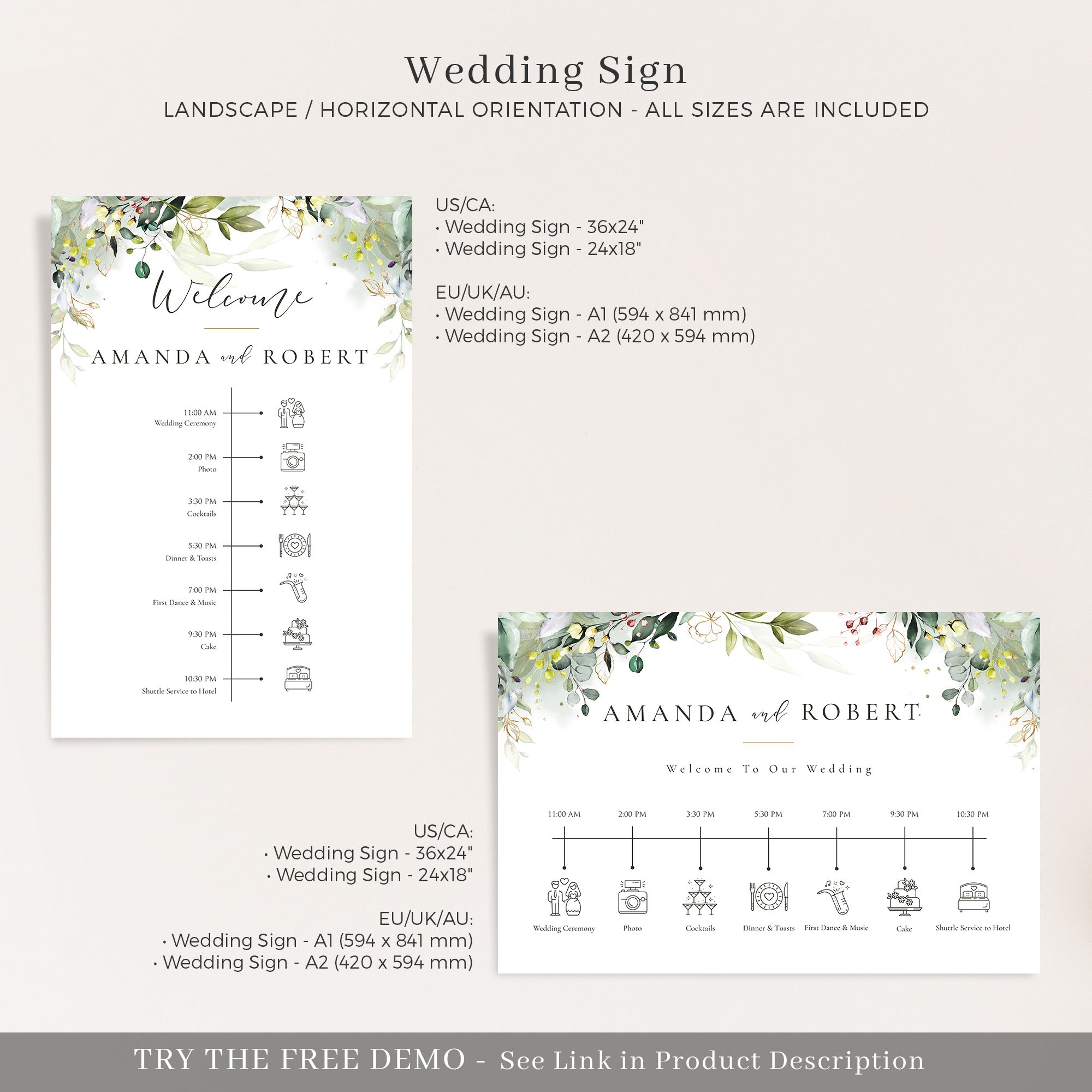 Flora | Rustic Wedding Timeline Sign Template