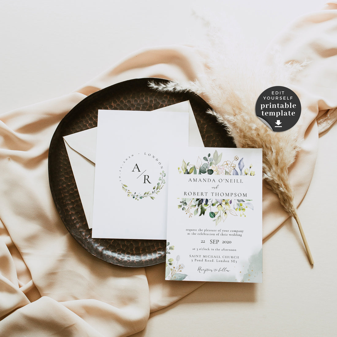 Flora | Rustic Wedding Invitation Printable
