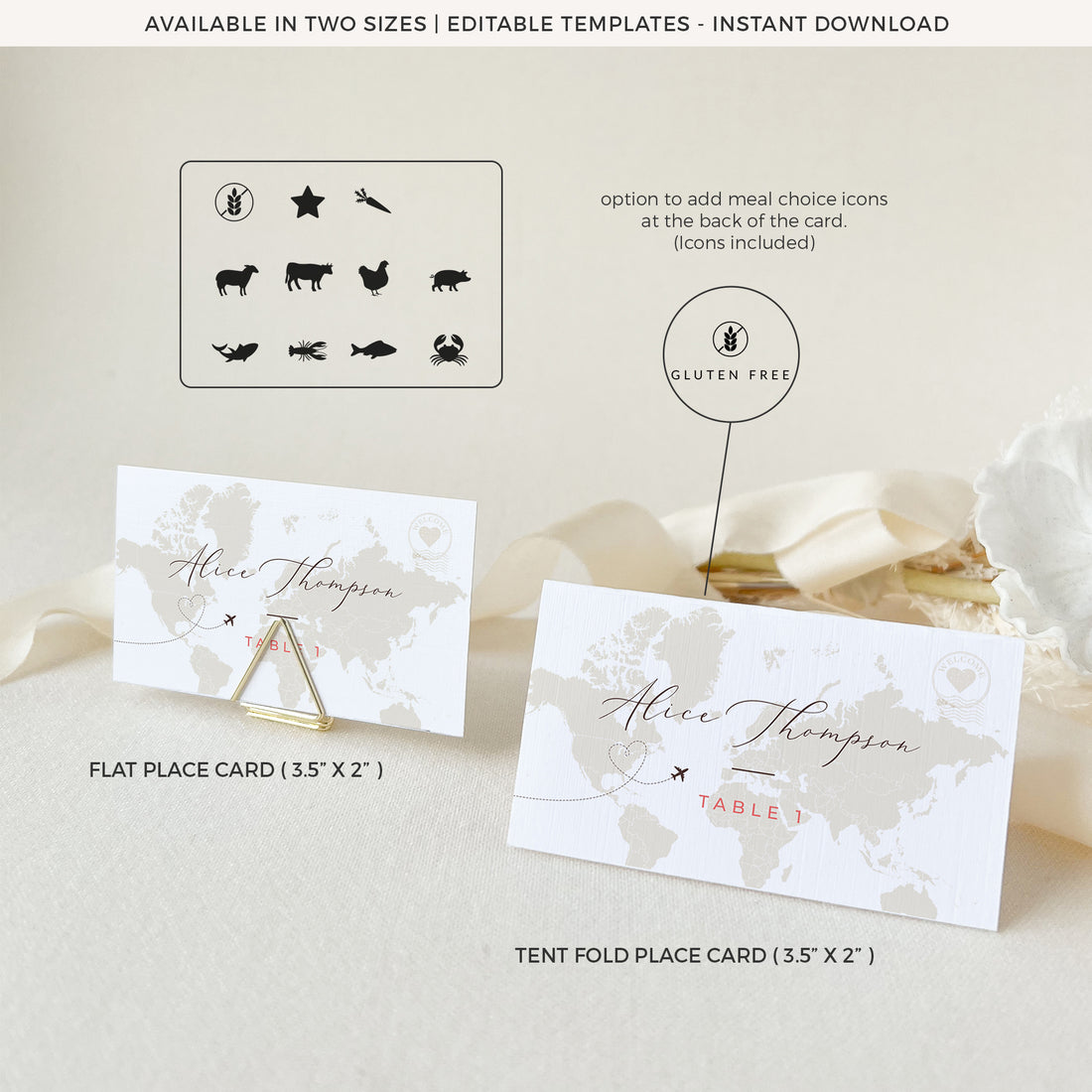 Sofia | Travel themed Wedding Place Card Template