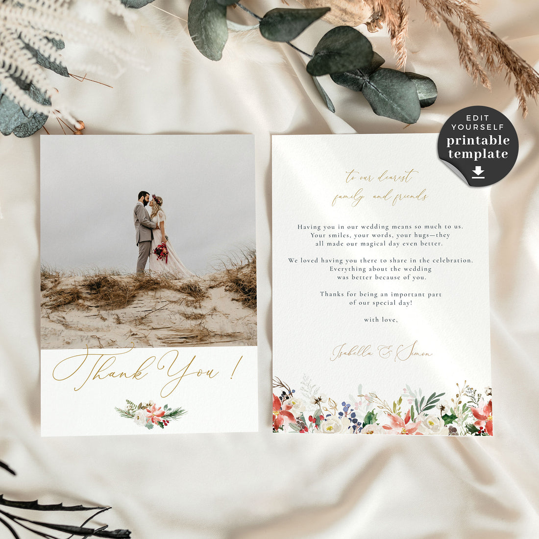 Natalia | Christmas Wedding Thank You Card Template