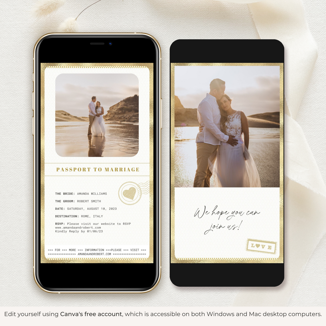 White & Gold Passport Save The Date Video Template