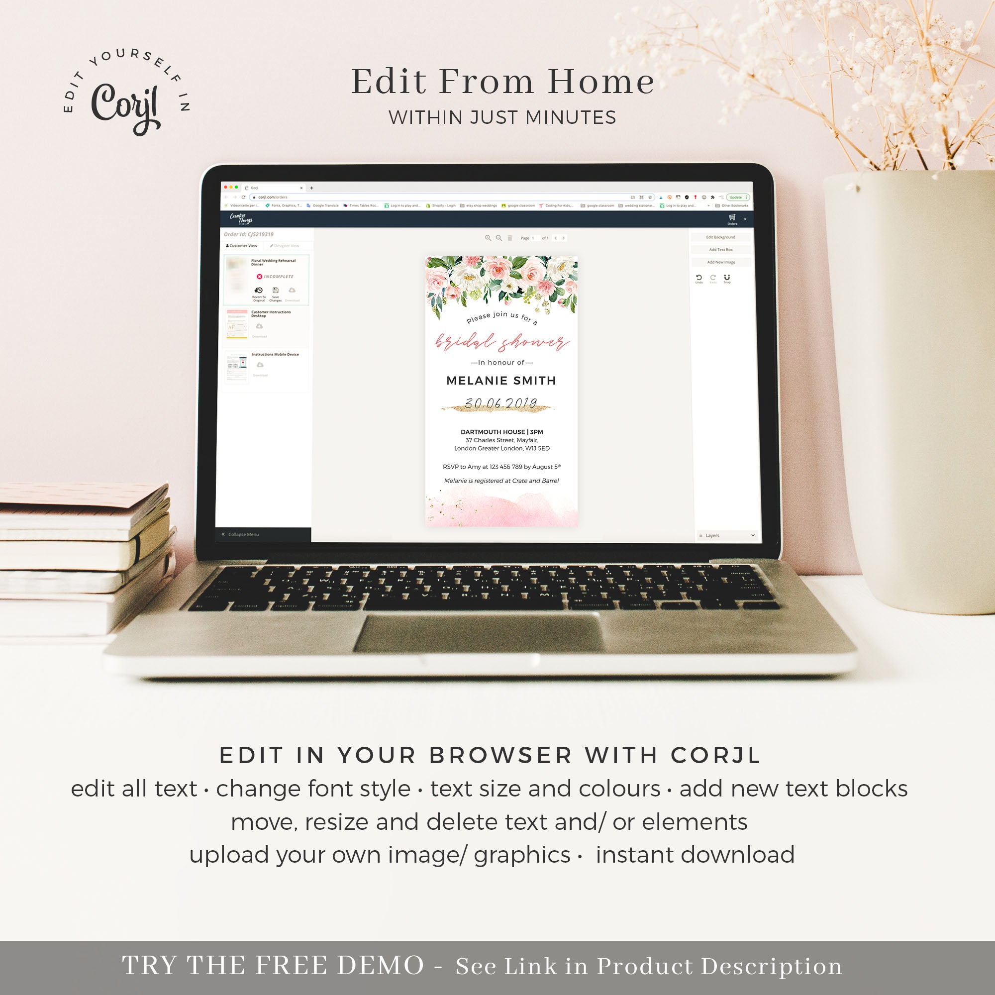 Gemma | Floral Bridal Shower Invitations e Invitations