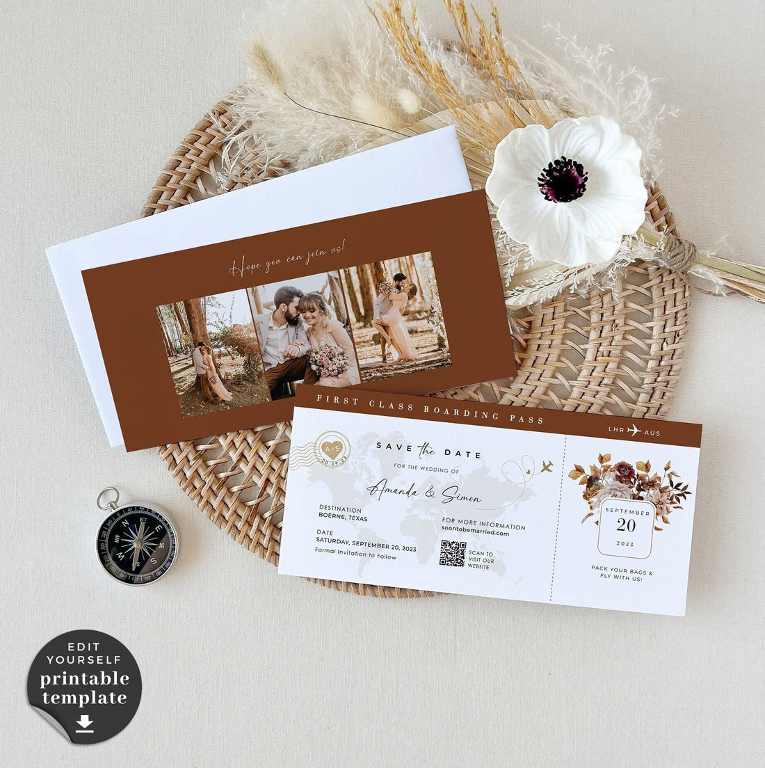 MARIGOLD Boarding Pass Save The Date Template